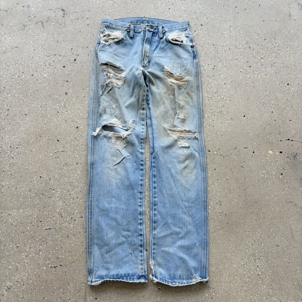 Vintage 70s Maverick Blue Distressed Straight Jeans 28x31